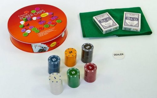 Настольная игра - Настільна гра Покерний набір на 120 фішок у круглій металевій коробці (Poker)