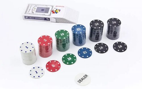 Настольная игра - Настільна гра Покерний набір на 120 фішок у круглій металевій коробці (Poker)